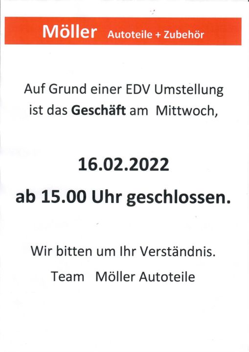 Am 16.02.2022 ab 15 Uhr geschlossen